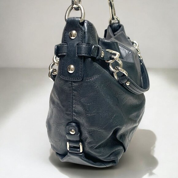 Brooke Perforated Leather Convertible Hobo Shoulder Bag Black 13" x 12" #16908 - Picture 5 of 11